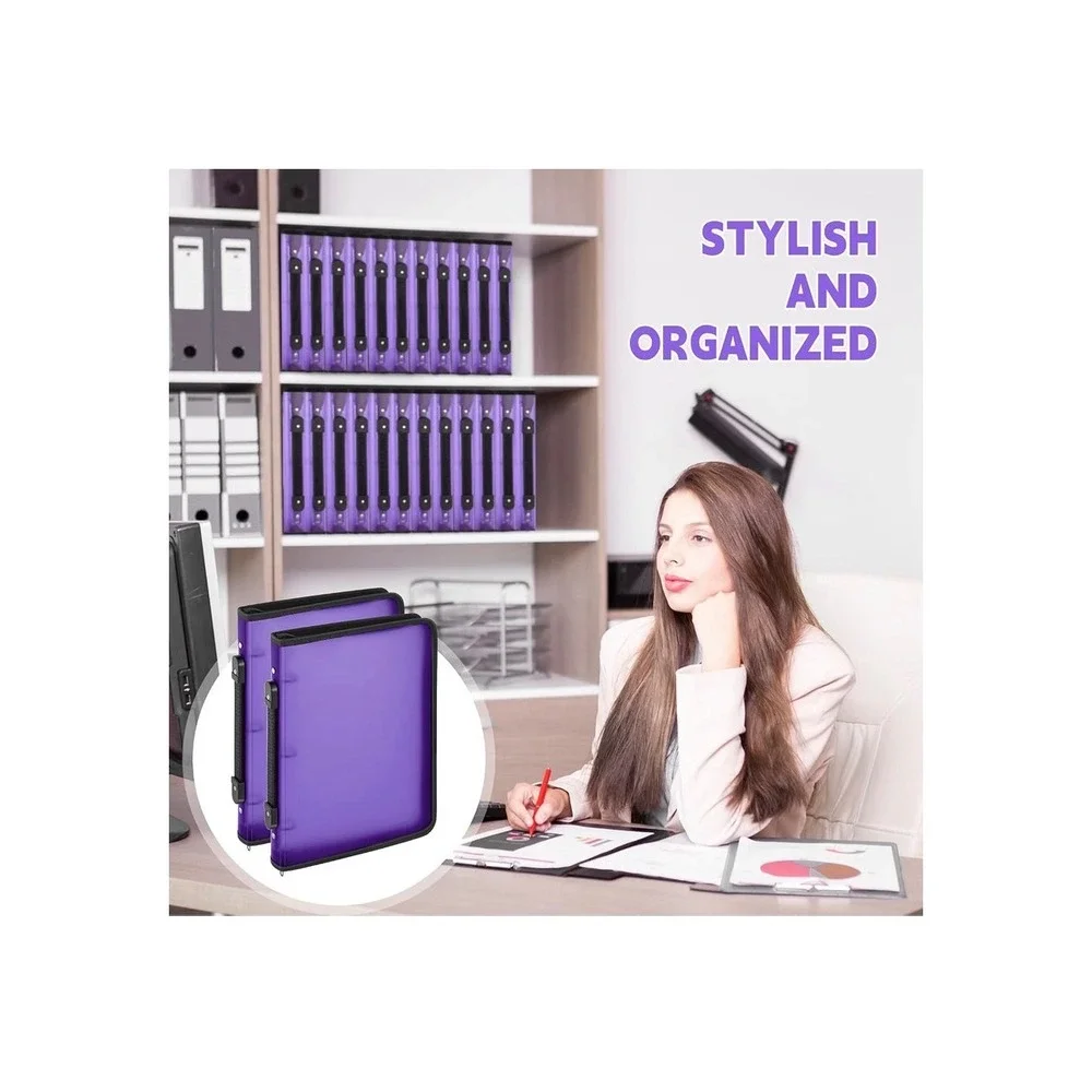 4 Pack Purple 1.5 Inch 3 Ring Zipper Binders with Handle Office School Supplies